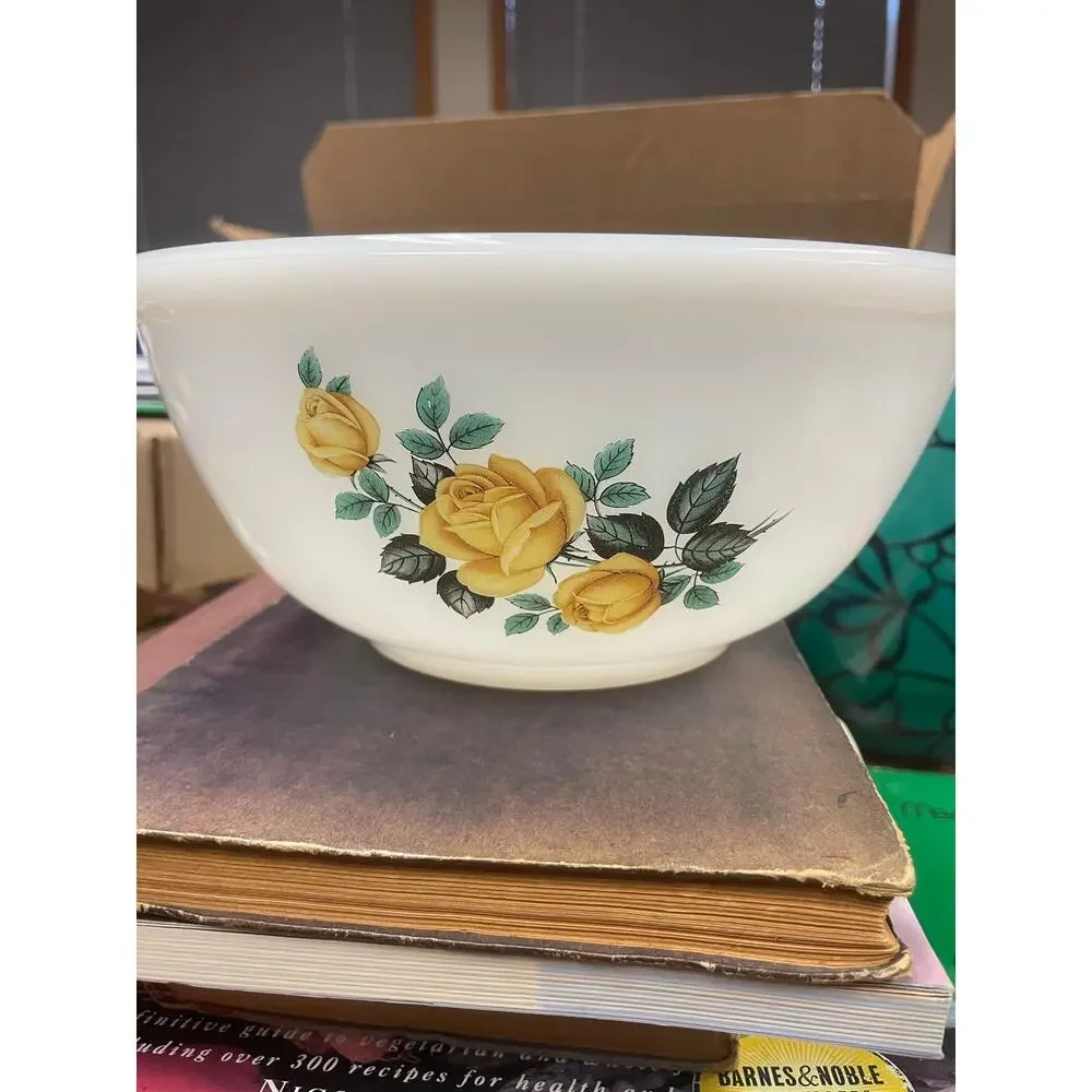 Vintage Phoenix Opalware Yellow Rose Mixing Bowl 9” Made in England MCM